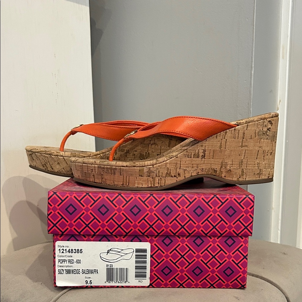 Tory Burch Poppy Red Cork Wedges